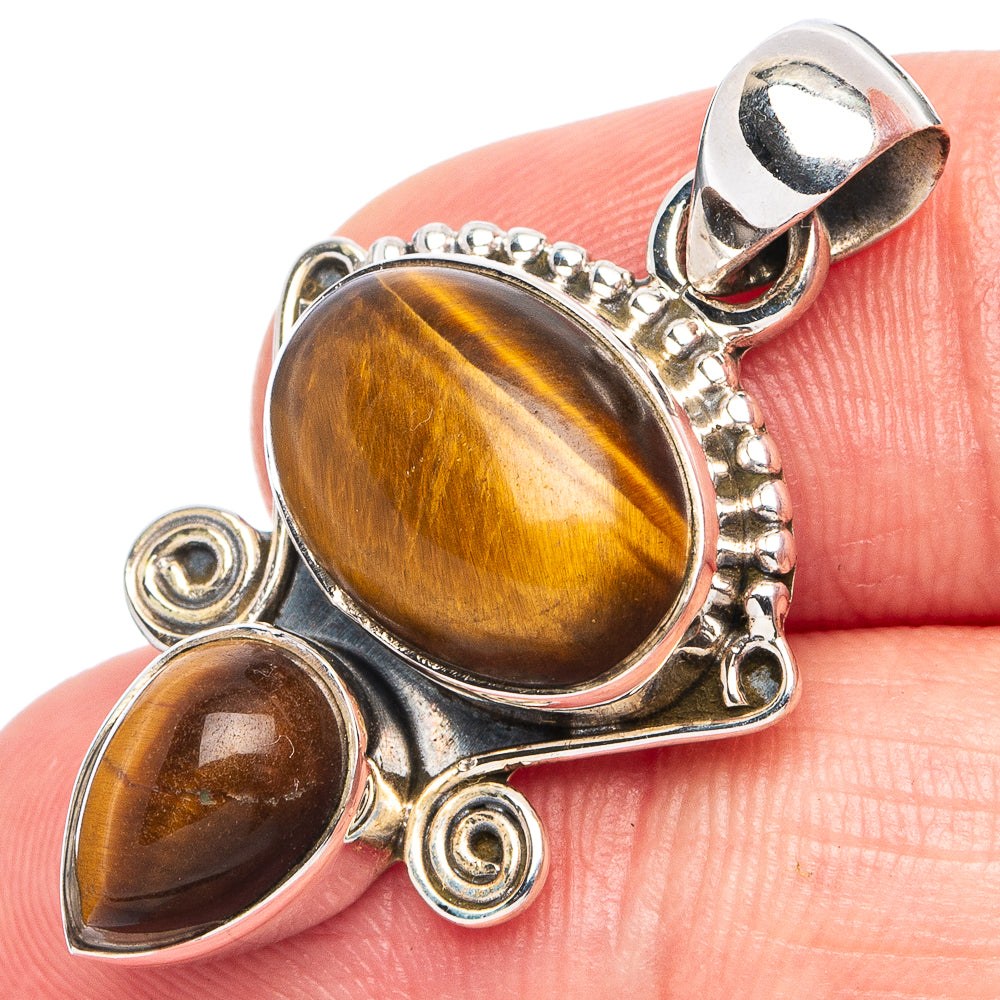 Dainty Tiger Eye Pendant 1 3/8" (925 Sterling Silver) P45354