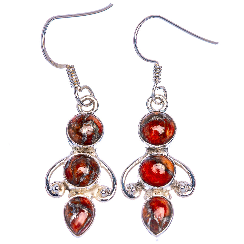 Orange Copper Composite Turquoise Earrings 1 5/8" (925 Sterling Silver) E1044