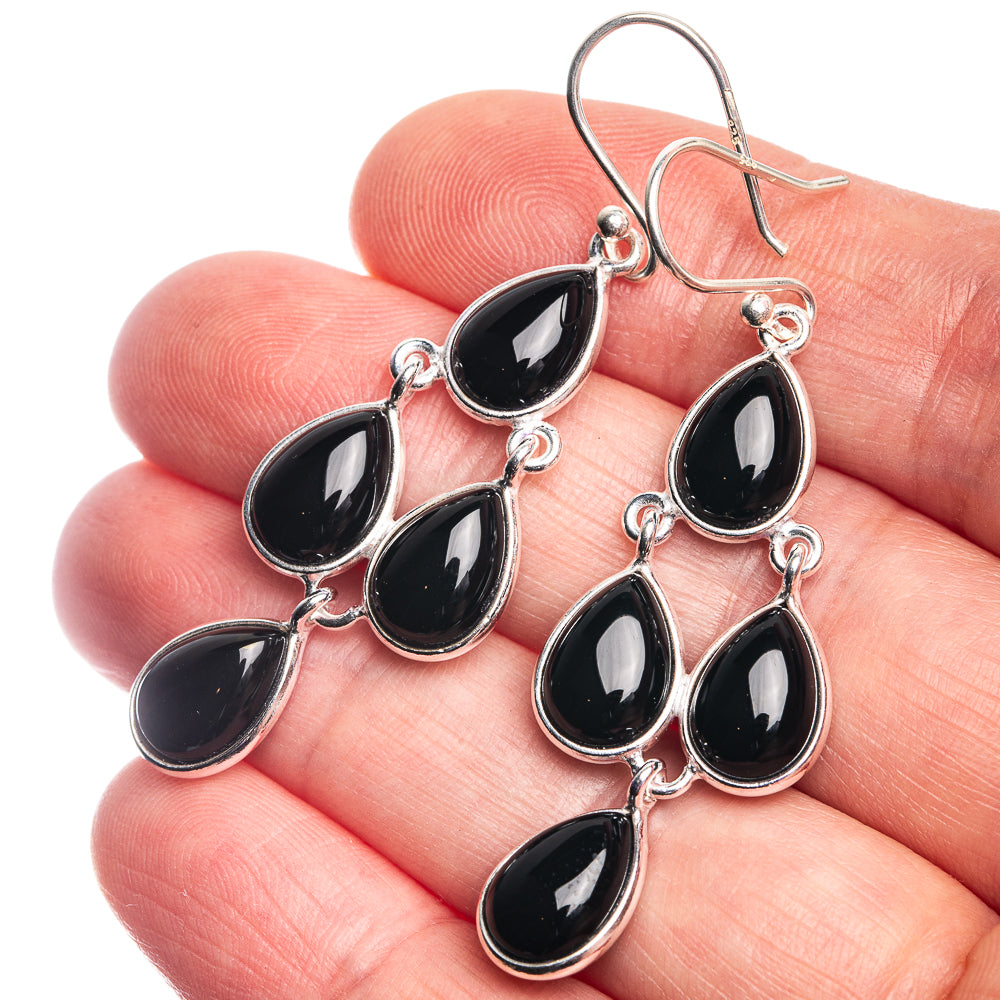 Black Onyx 925 Sterling Silver Earrings 2 1/8"