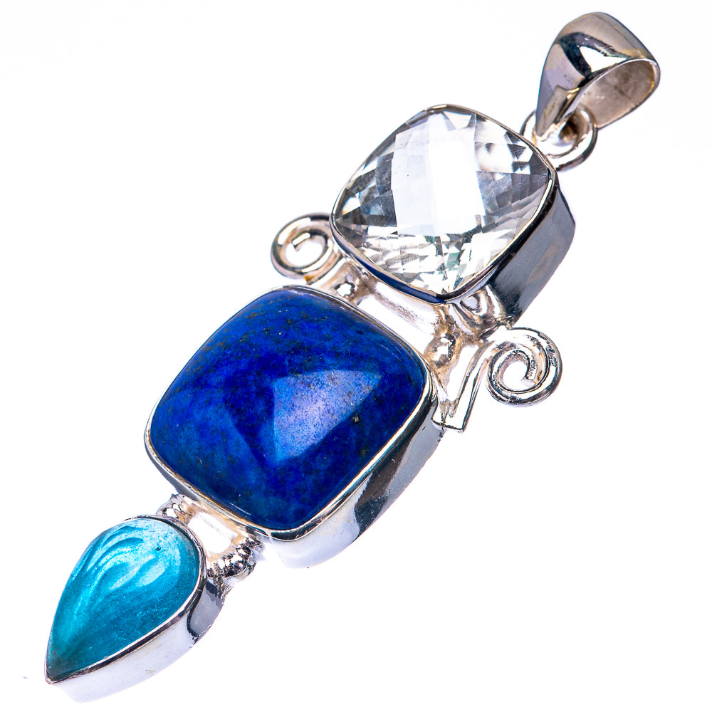 Lapis Lazuli, White Quartz, Blue Fluorite 925 Sterling Silver Pendant 2 1/8" (925 Sterling Silver) PD38668