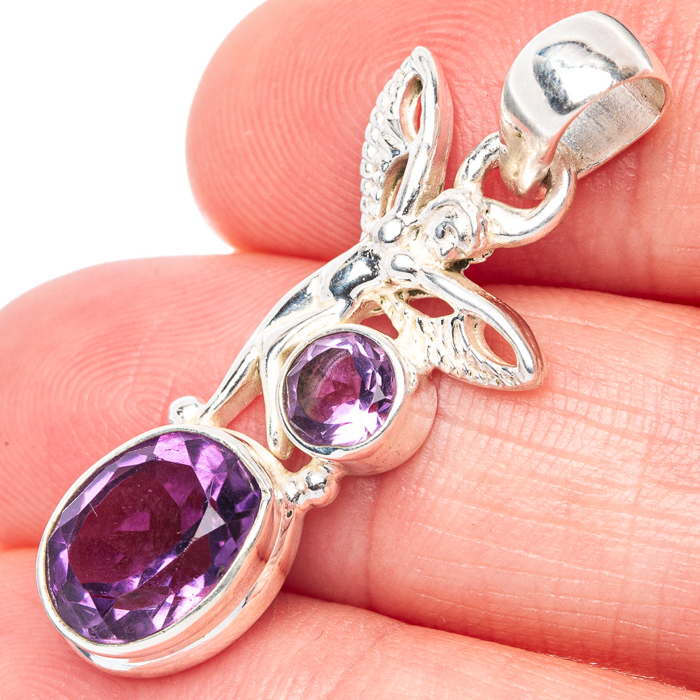 Faceted Amethyst Fairy Pendant 1 3/8" (925 Sterling Silver) P41091