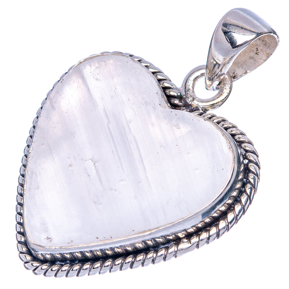 Selenite Heart Pendant 1 3/8" (925 Sterling Silver) P41427