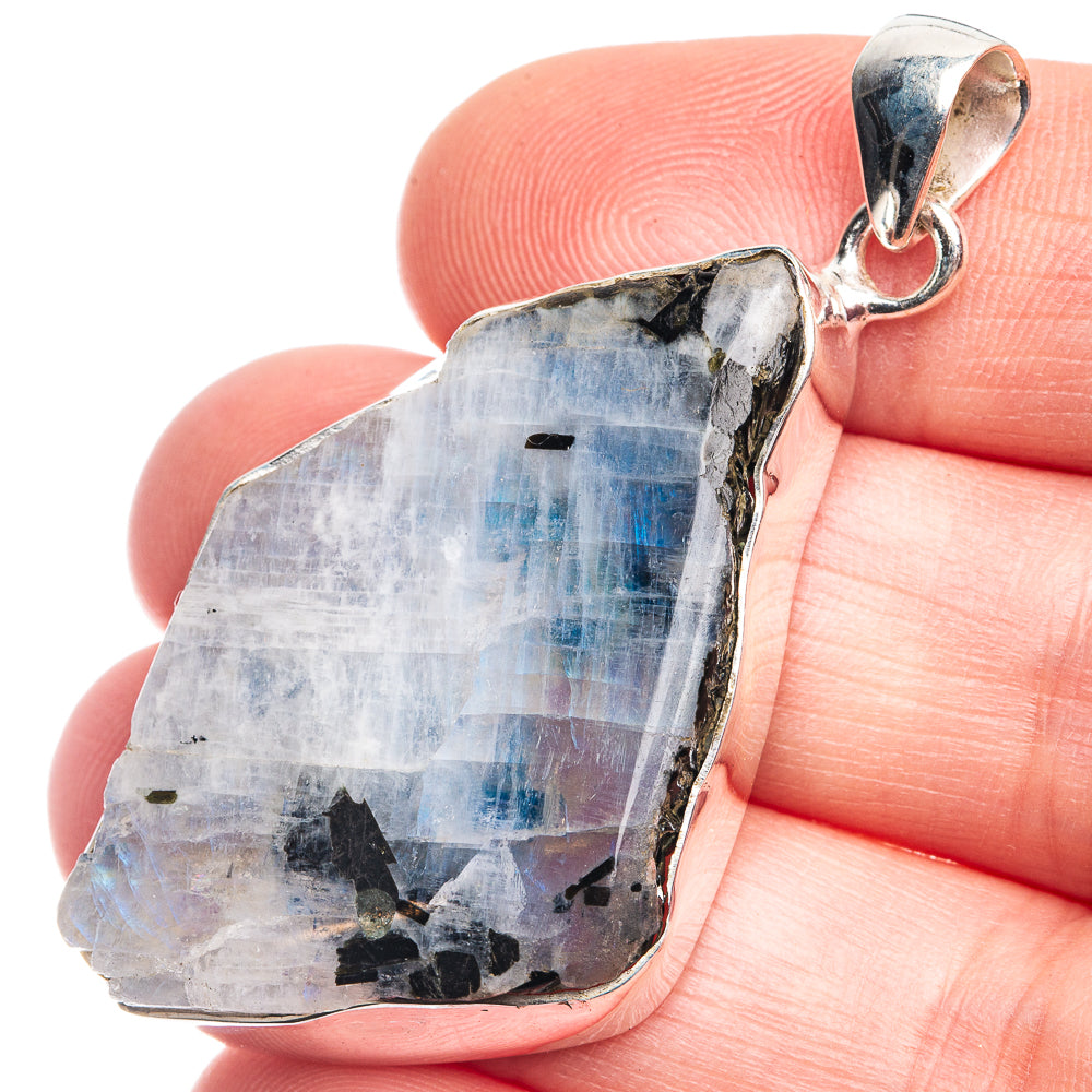 Raw Rainbow Moonstone Pendant 2" (925 Sterling Silver) P39334