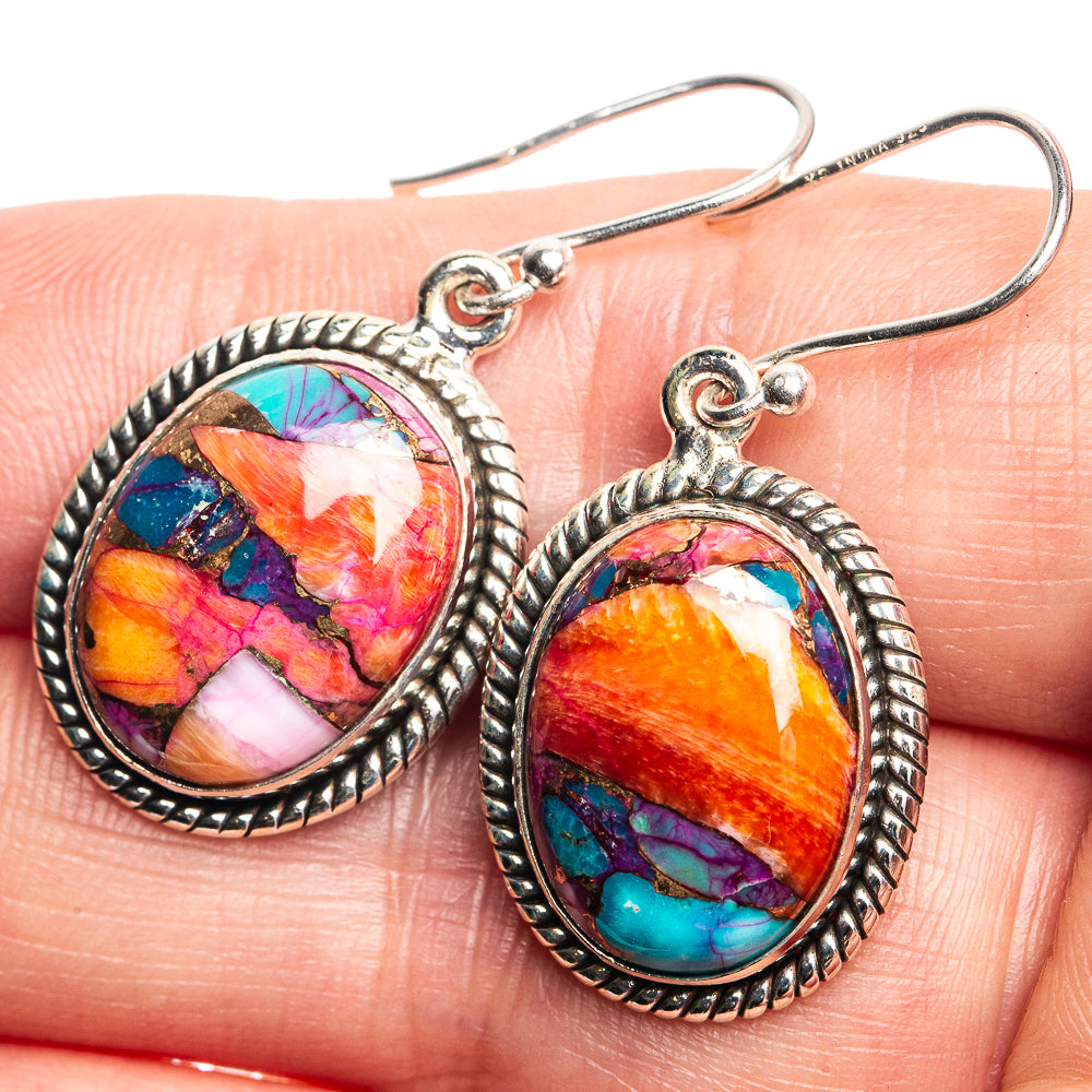 Kingman Pink Dahlia Turquoise Earrings 1 3/8" (925 Sterling Silver) E432785