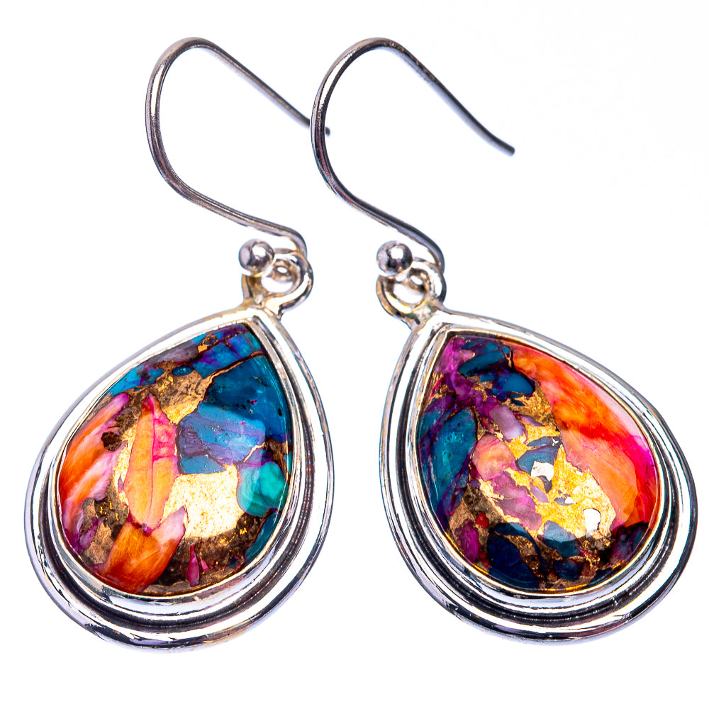 Kingman Pink Dahlia Turquoise Earrings 1 3/8" (925 Sterling Silver) E432383