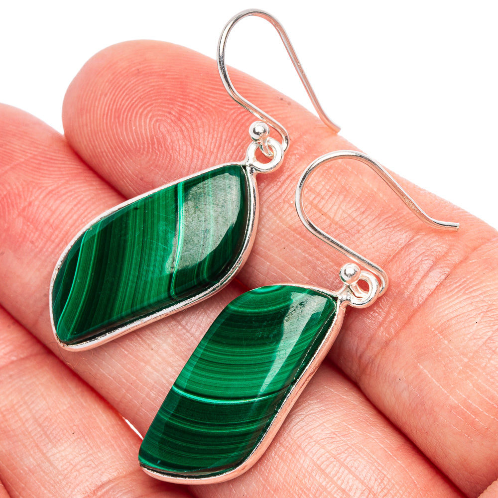 Malachite Earrings 1 5/8" (925 Sterling Silver) E1757