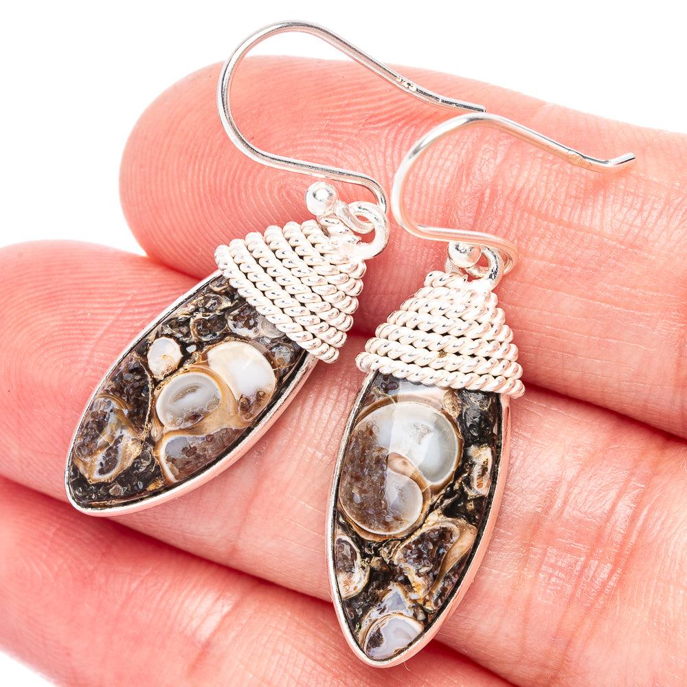 Turritella Agate Earrings 1 1/2" (925 Sterling Silver) E433260