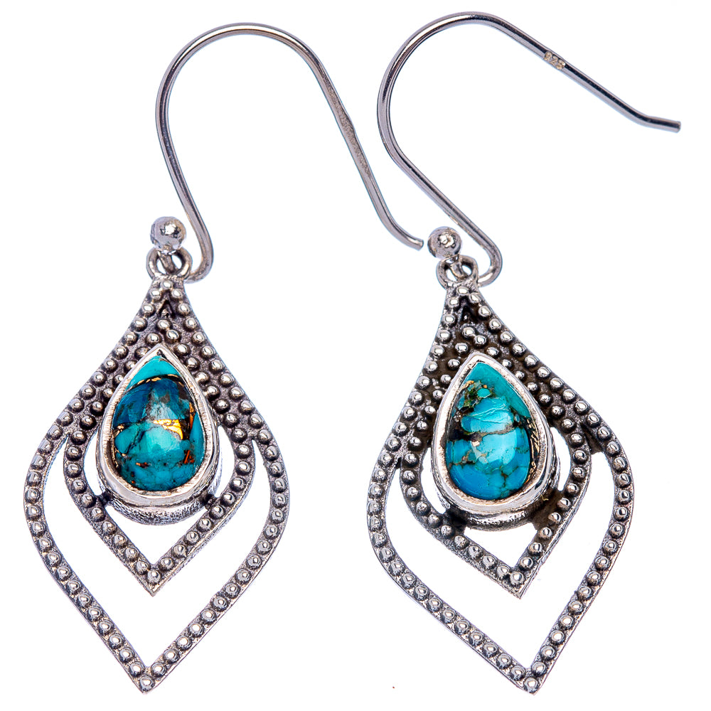 Blue Copper Composite Turquoise Earrings 1 5/8" (925 Sterling Silver) E433409