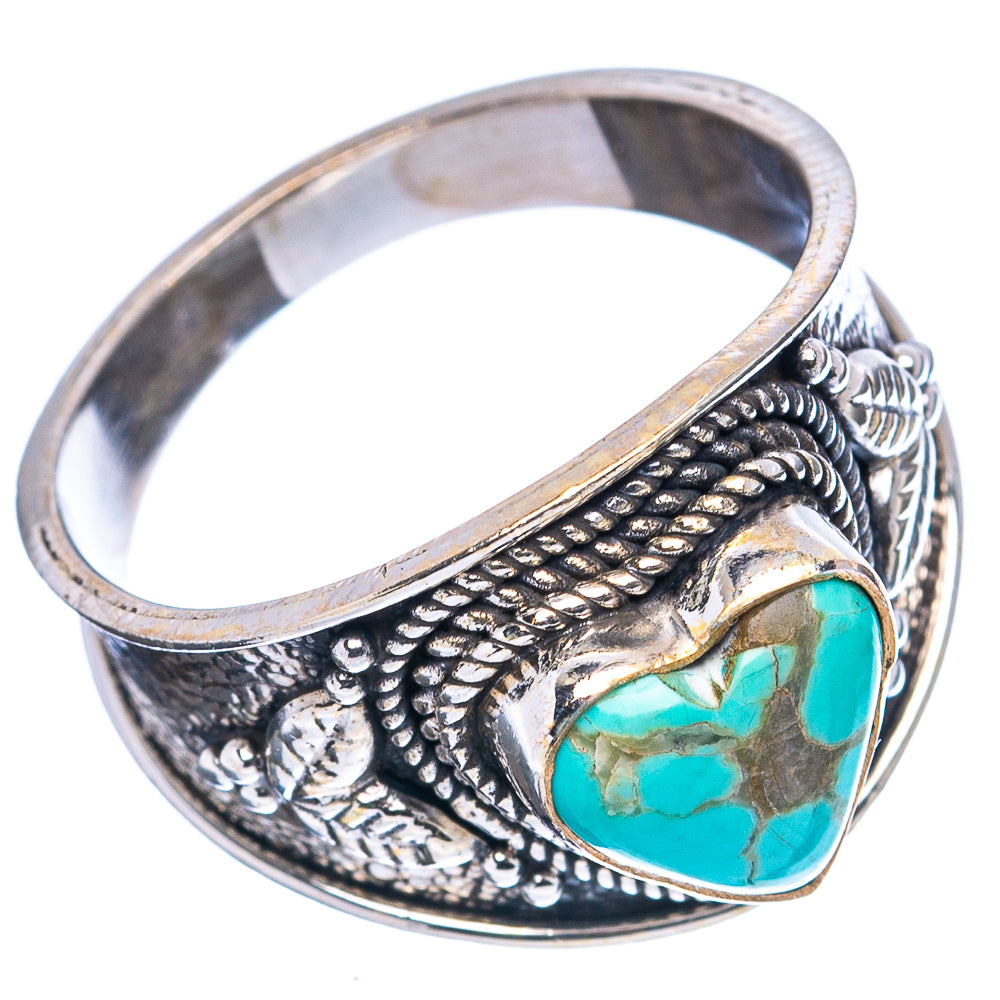 Rare Number 8 Mine Turquoise Heart Ring Size 8.5 (.925 Sterling Silver)
