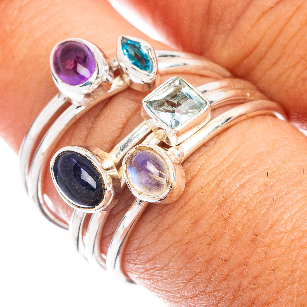 Tanzanite, Rainbow Moonstone, Amethyst, Blue Topaz Ring Size 8.5 (925 Sterling Silver) R7459