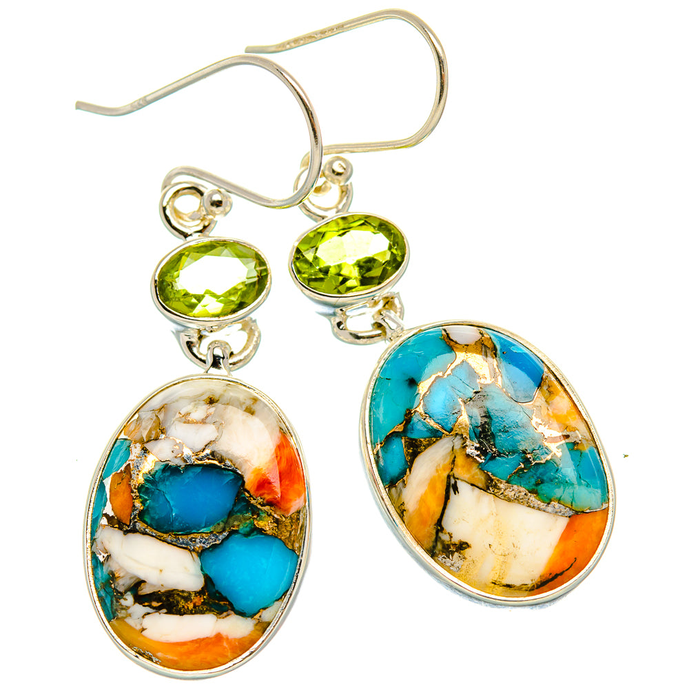 Spiny Oyster Turquoise, Peridot Earrings 1 3/4" (925 Sterling Silver) EARR432038