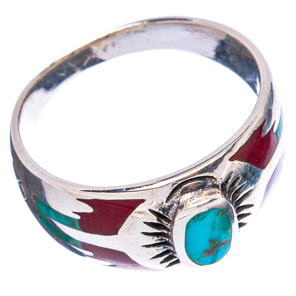 Rare Arizona Turquoise Coral Inlay Ring Size 6.75 (925 Sterling Silver) R4948