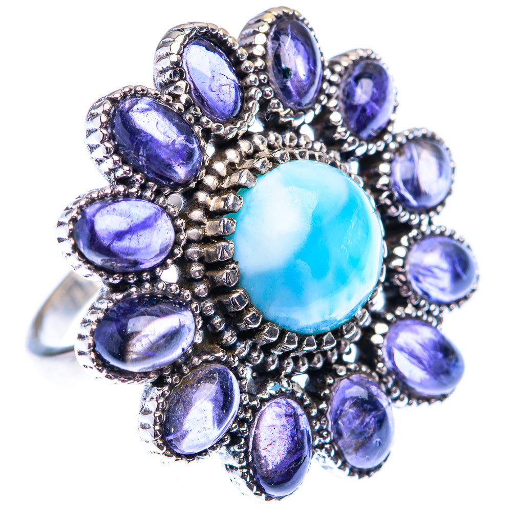 Large Larimar, Tanzanite 925 Sterling Silver Ring Size 7.25 (925 Sterling Silver) RING140417