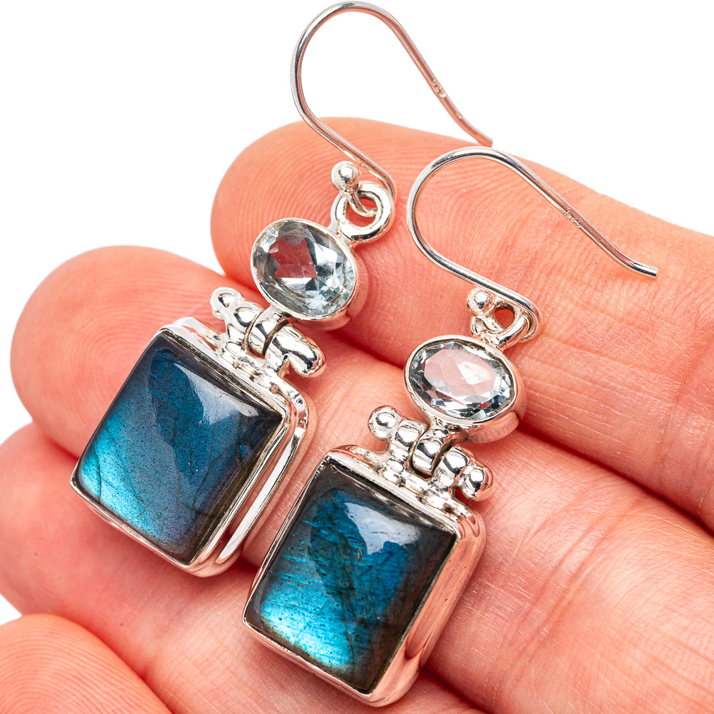 Labradorite Earrings 1 1/2" (.925 Sterling Silver)