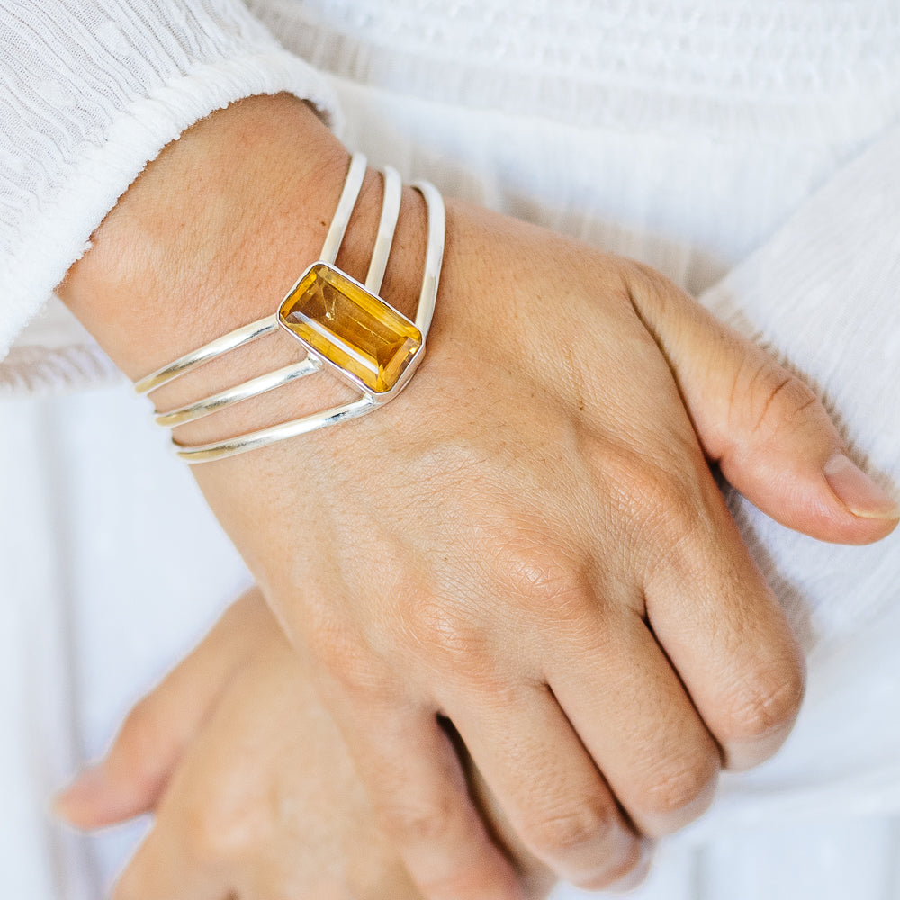 Citrine Cuff Bracelet (925 Sterling Silver) BR90260
