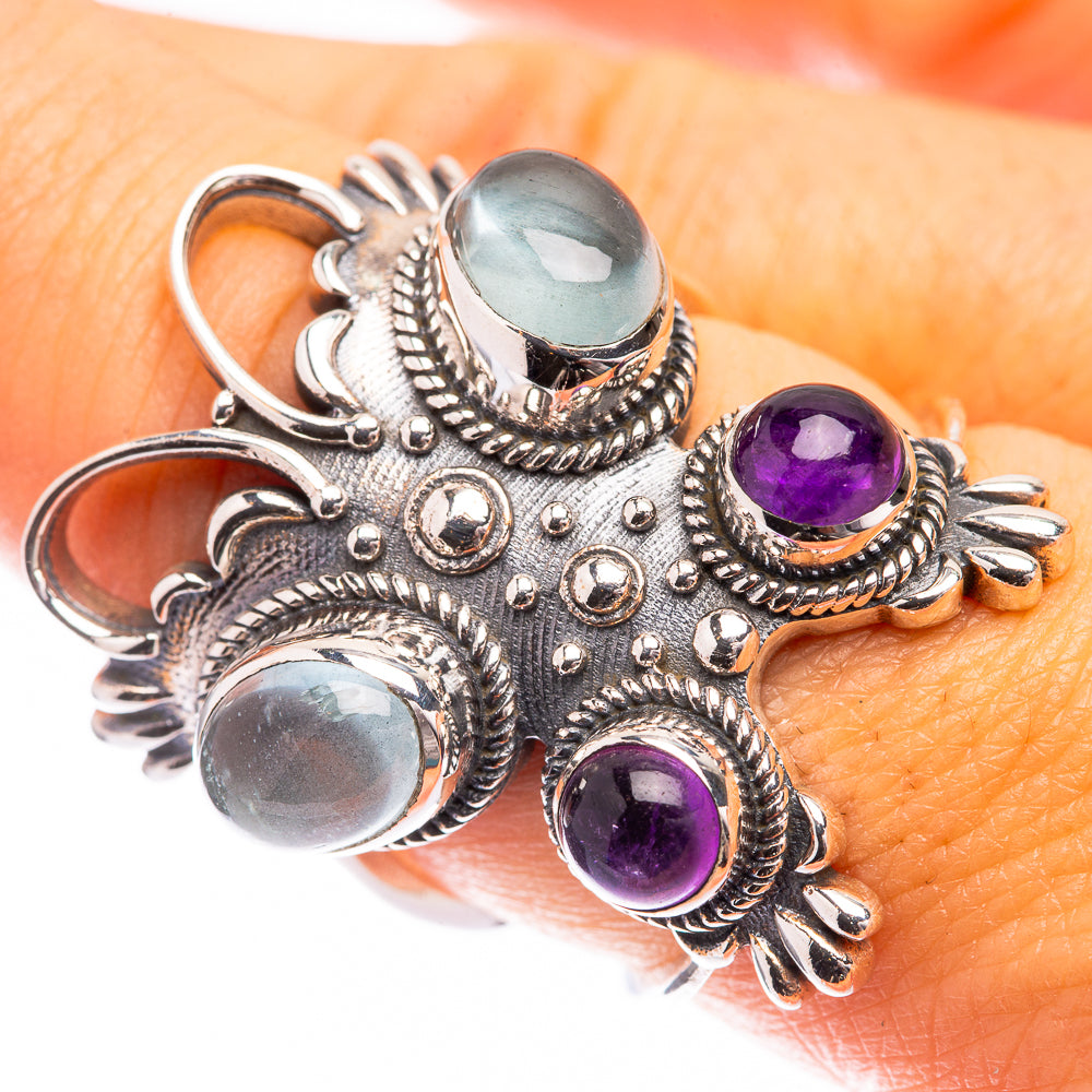 Large Natural Aquamarine, Amethyst Ring Size 7.5 (925 Sterling Silver) R141465