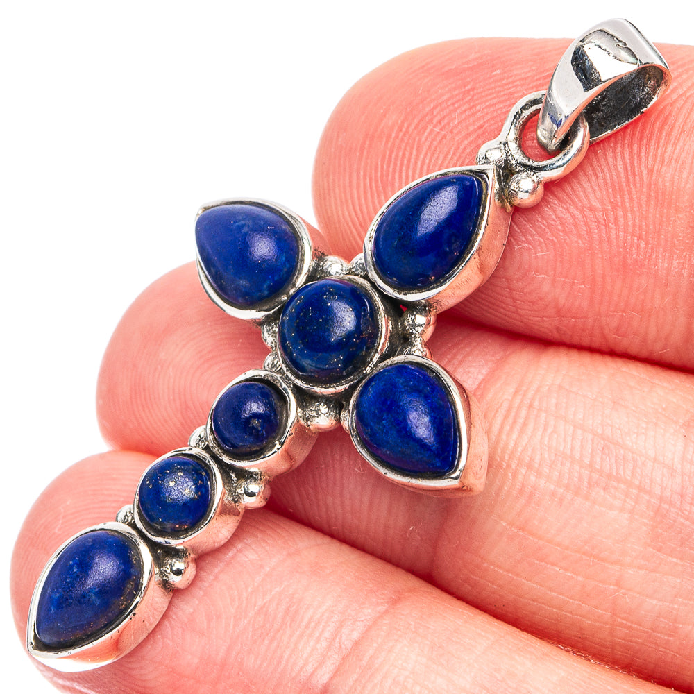 Dainty Lapis Lazuli Cross Pendant 1 3/4" (925 Sterling Silver) P45306