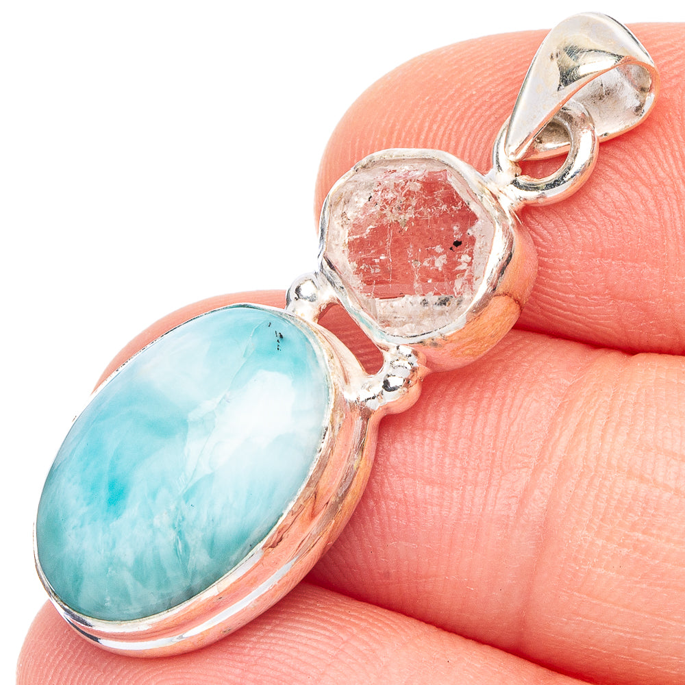 Larimar, Herkimer Diamond Pendant 1 3/8" (925 Sterling Silver) P43780