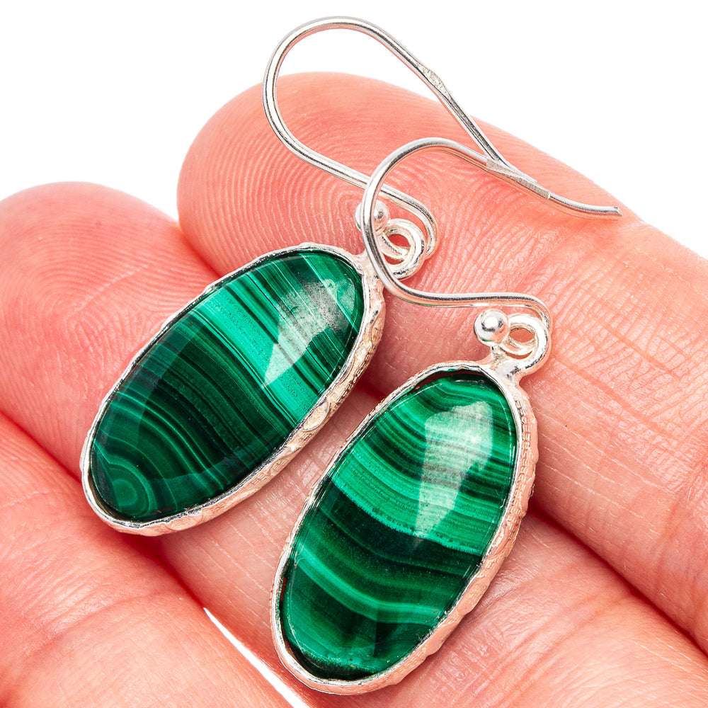 Malachite Earrings 1 3/8" (925 Sterling Silver) E1880