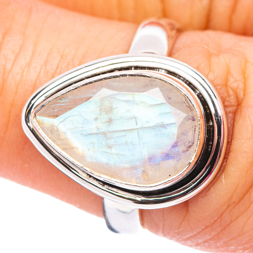 Faceted Rainbow Moonstone Ring Size 6.25 (.925 Sterling Silver)