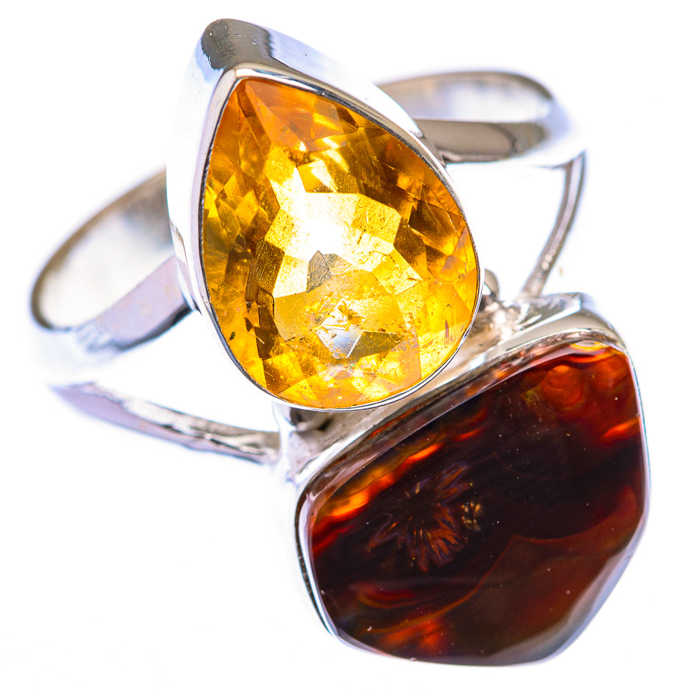 Large Mexican Fire Agate, Citrine Ring Size 10.75 (925 Sterling Silver) RING140069