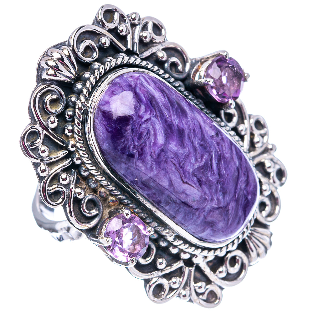 Signature Charoite, Amethyst Ring Size 8.5 (.925 Sterling Silver)
