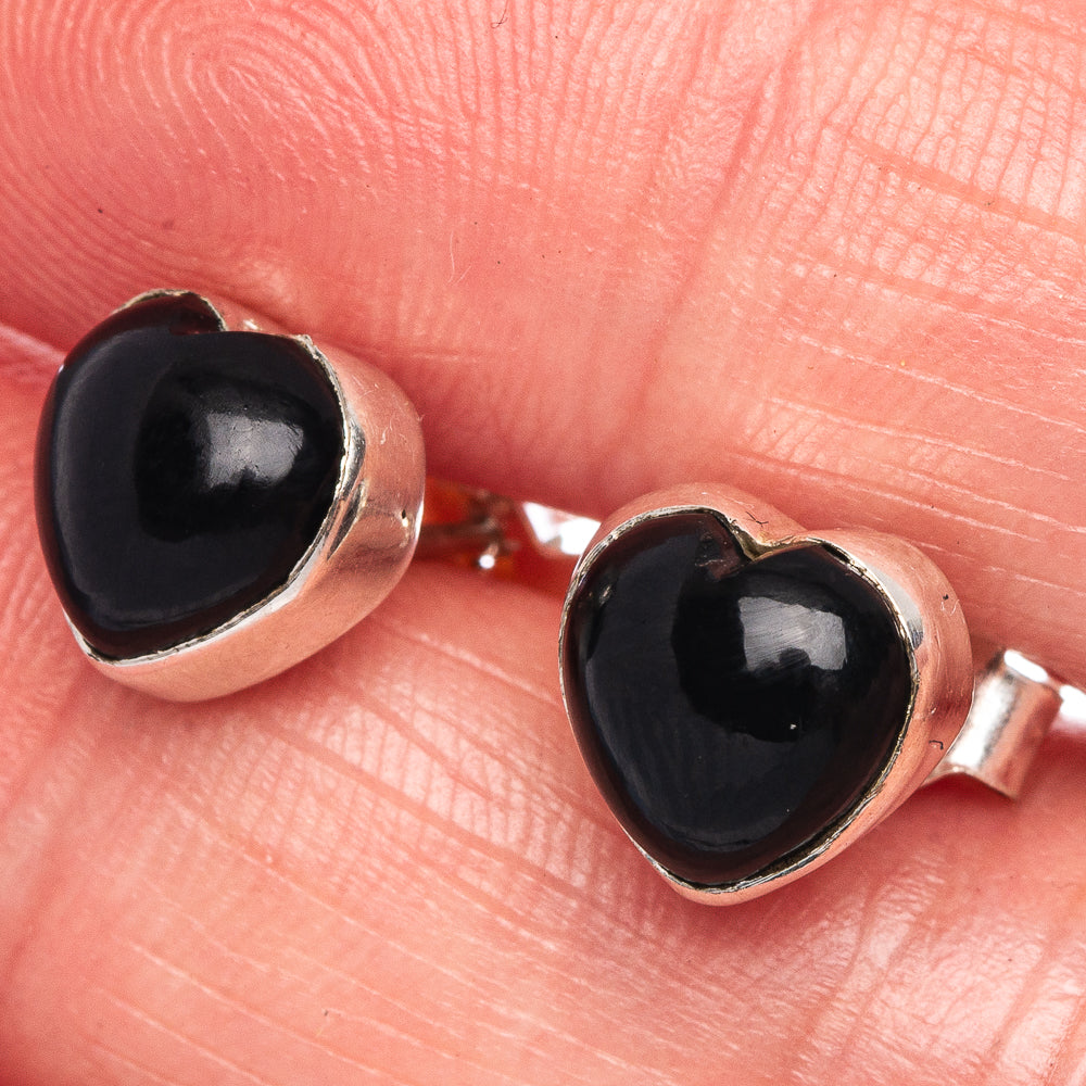Black Onyx Heart Dainty Earrings 3/8" (925 Sterling Silver) E433435