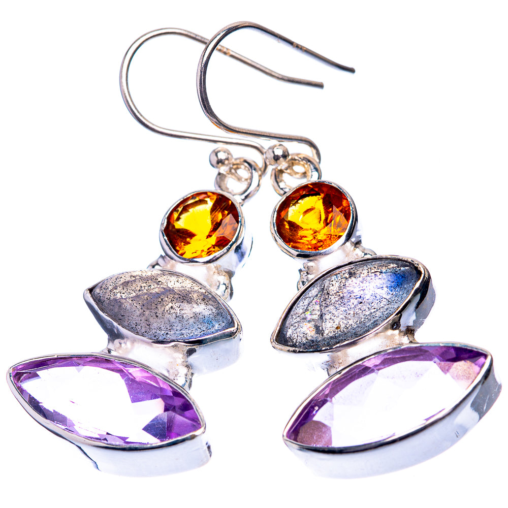 Amethyst, Labradorite, Citrine Earrings 1 5/8" (925 Sterling Silver) E432560