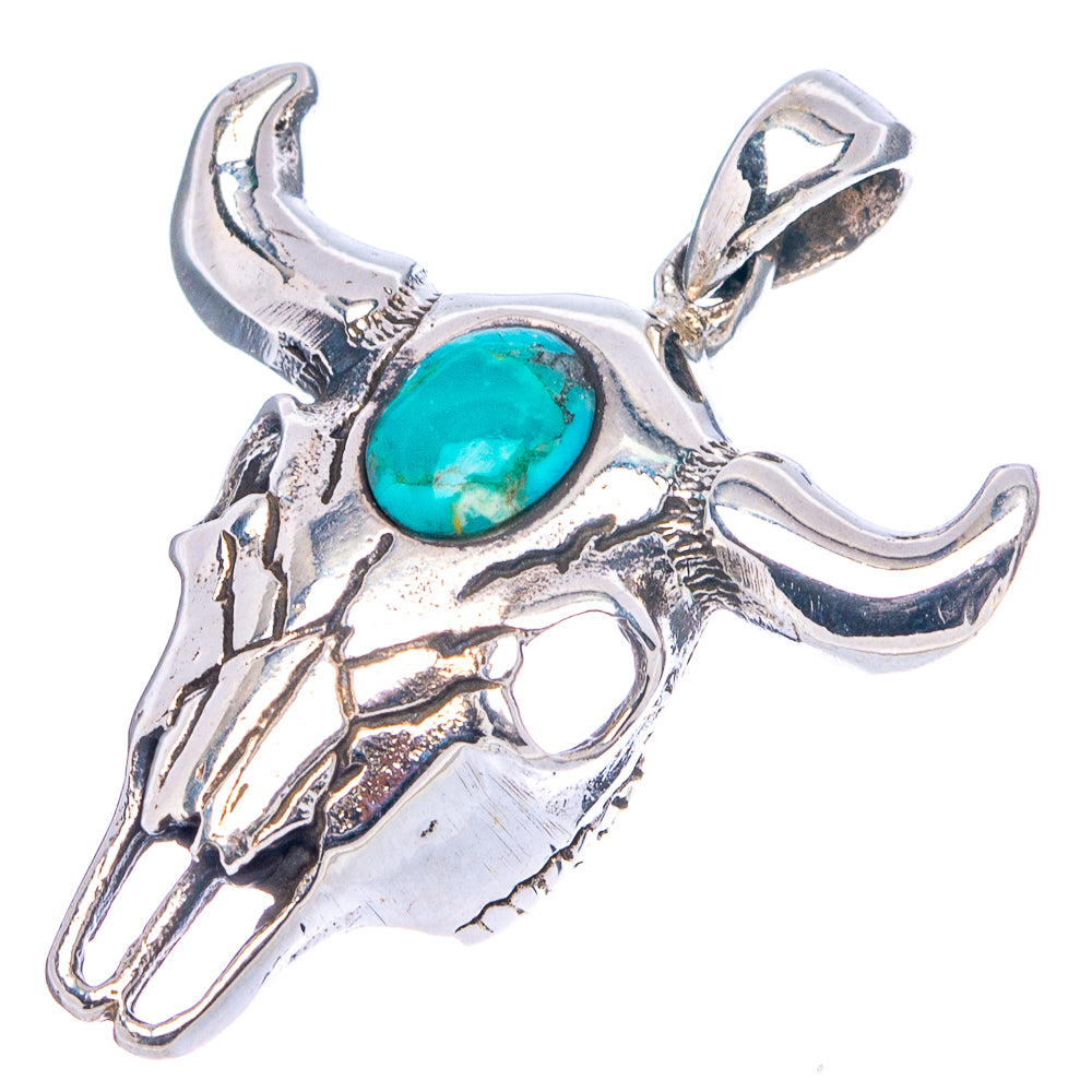 Mohave Turquoise Cow Skull Pendant 1 1/4" (.925 Sterling Silver)