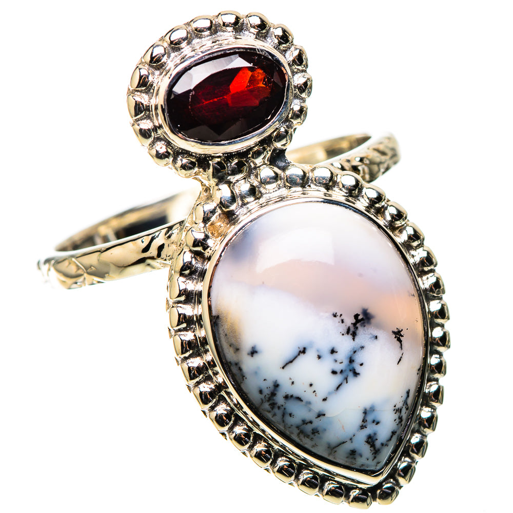 Premium Dendritic Opal, Garnet Ring Size 9 (925 Sterling Silver) RING138063