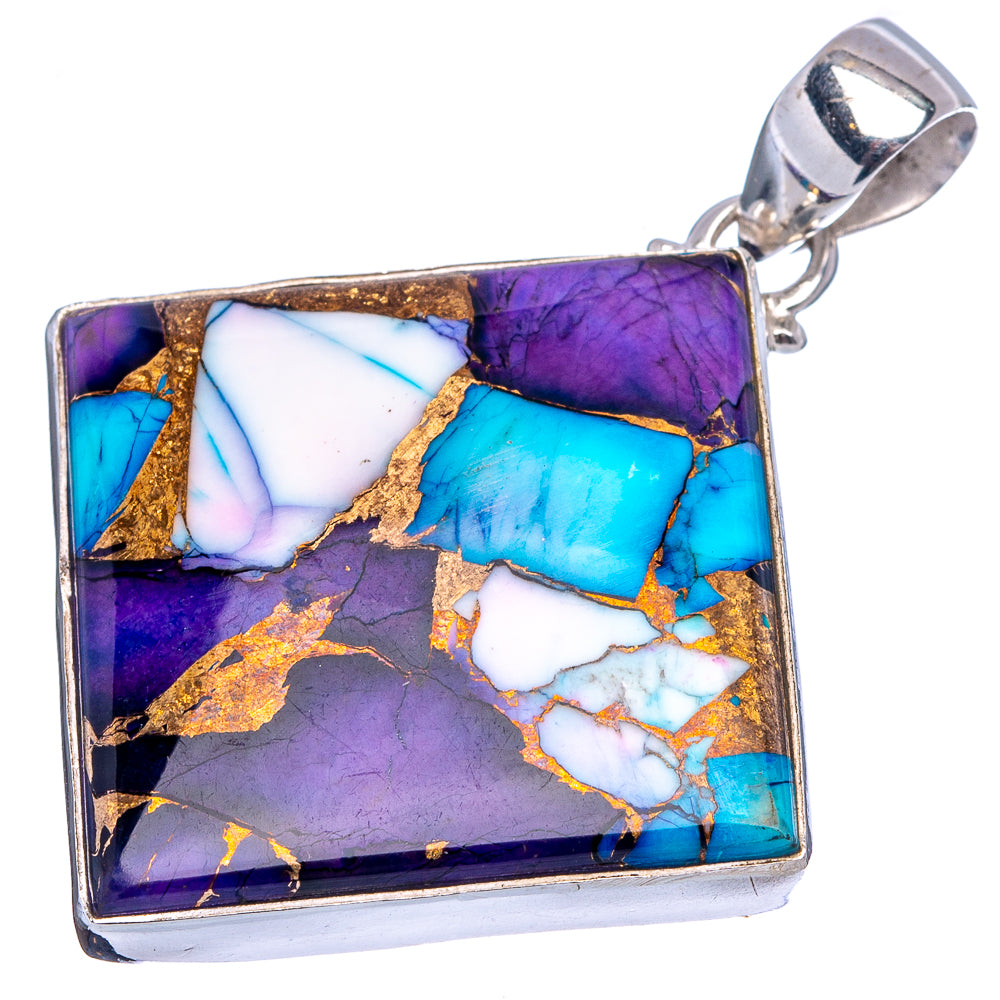 Purple Dahlia Mohave Turquoise Pendant 1 7/8" (.925 Sterling Silver)
