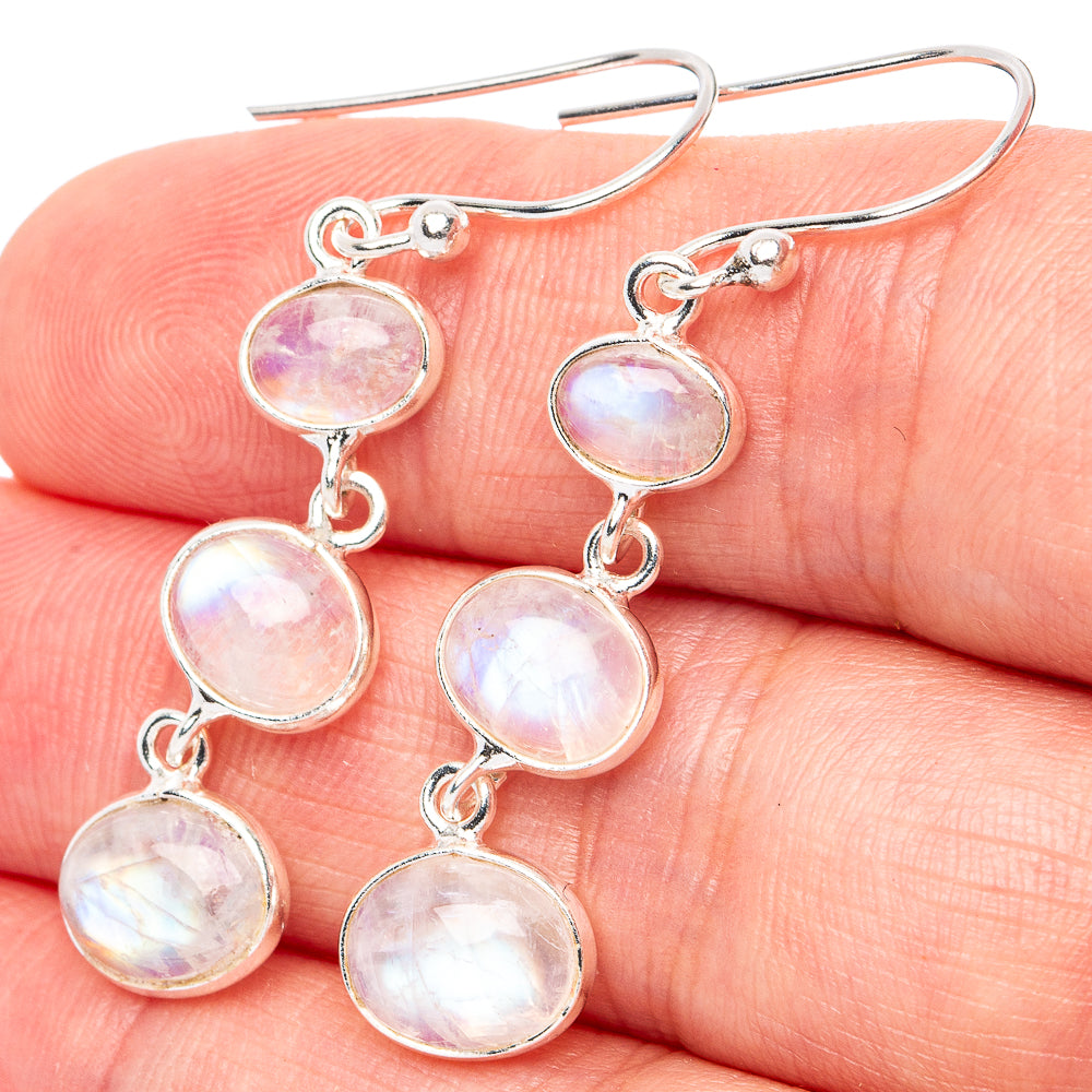 Rainbow Moonstone Earrings 1 3/4" (925 Sterling Silver) E2984