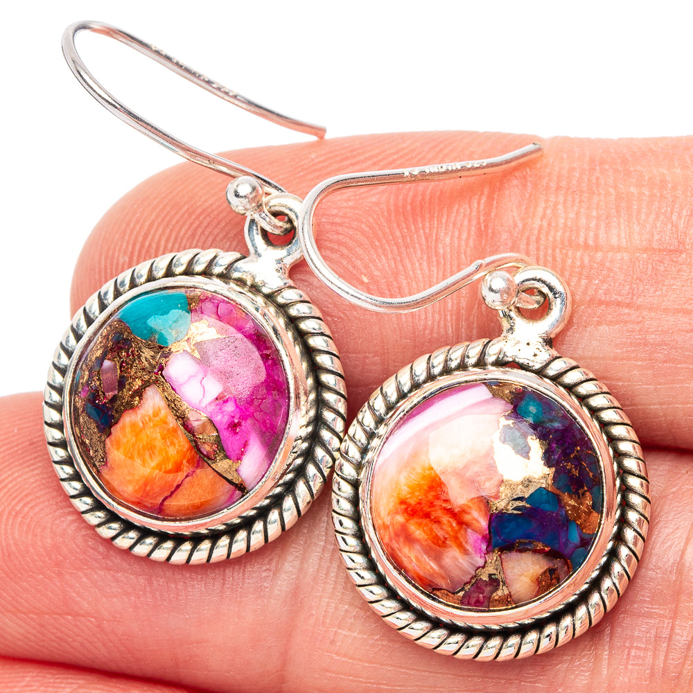 Kingman Pink Dahlia Turquoise 925 Sterling Silver Earrings 1 1/4" (925 Sterling Silver) E2192