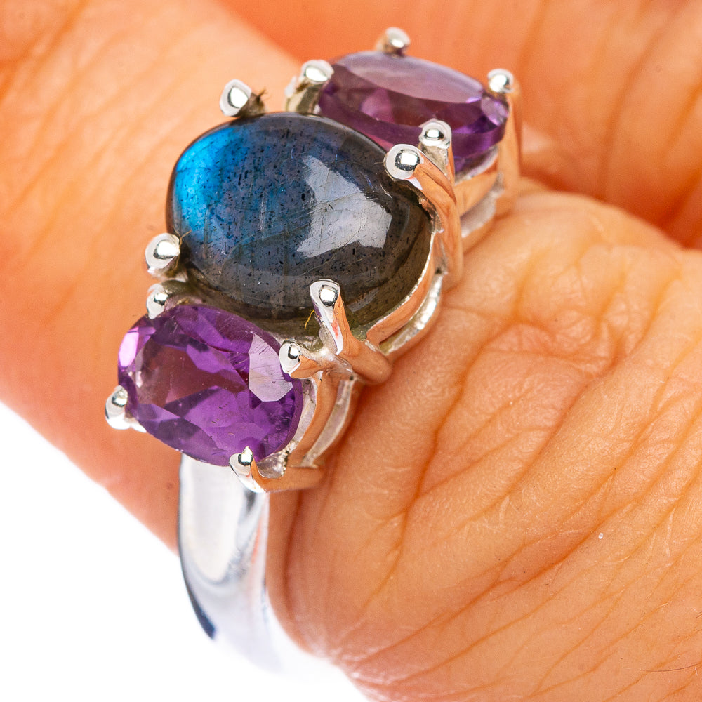 Labradorite, Amethyst Ring Size 6.5 (925 Sterling Silver) R146071