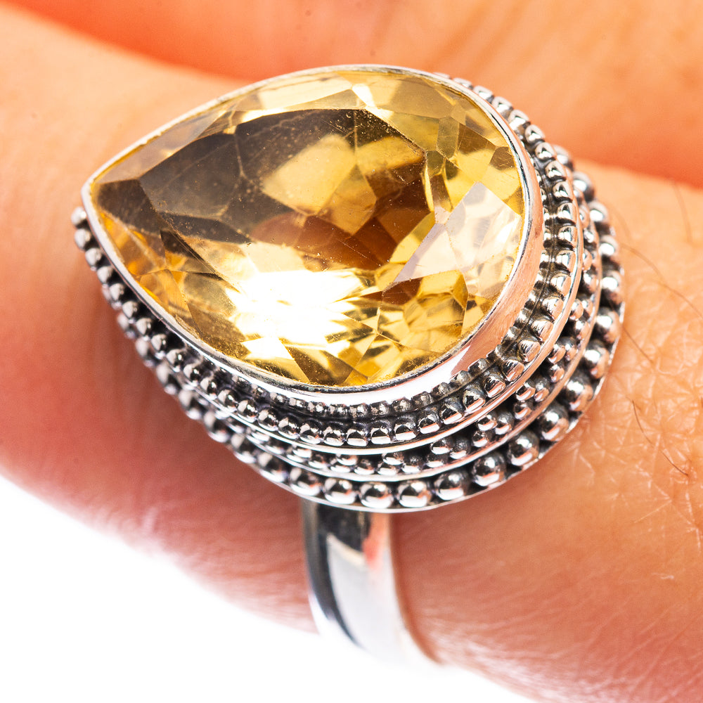 Faceted Citrine 925 Sterling Silver Ring Size 8.25