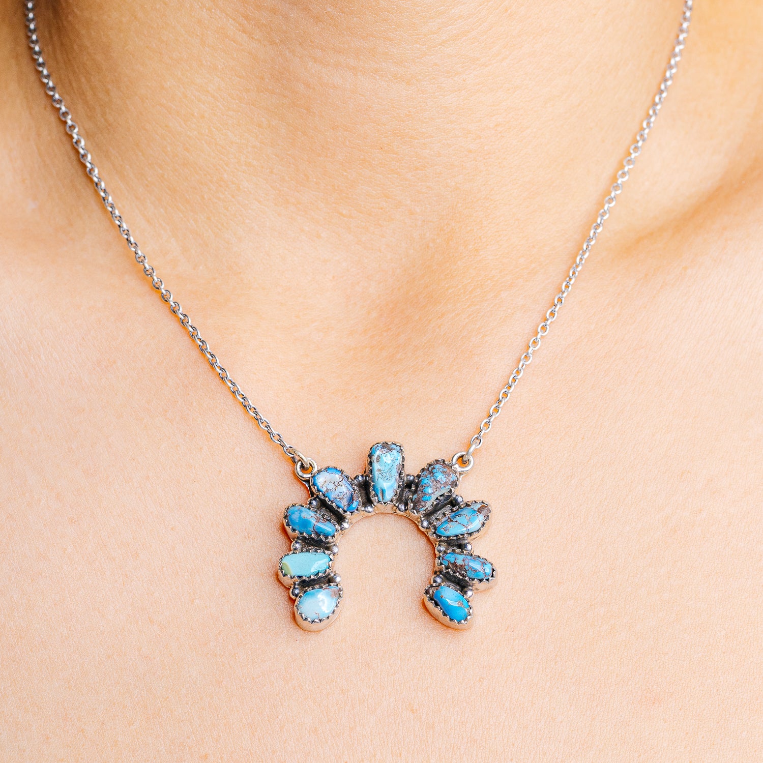 Golden Hills Turquoise Necklace 17 to 19" (.925 Sterling Silver)