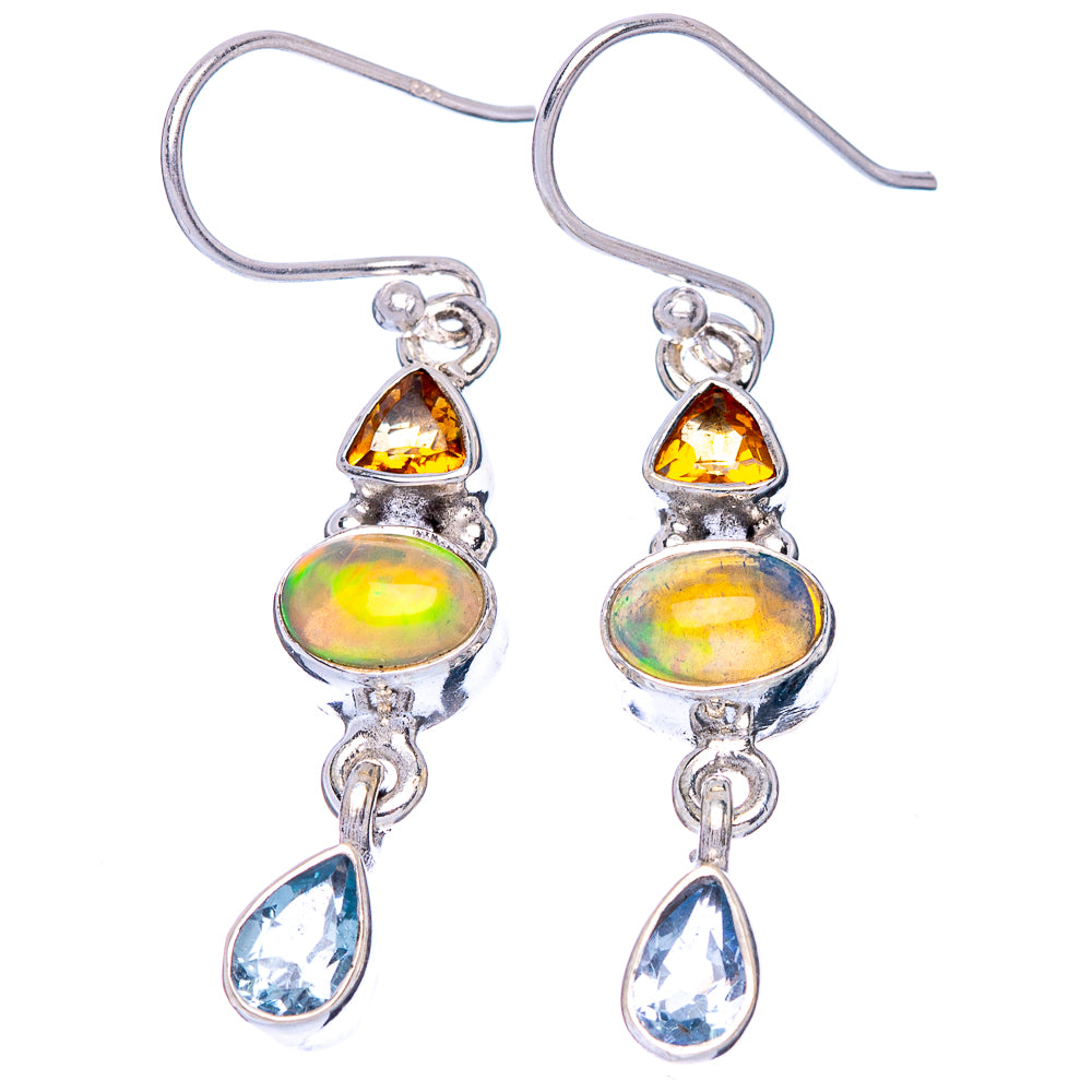 Rare Ethiopian Opal, Blue Topaz, Citrine Earrings 1 1/2" (925 Sterling Silver) E1405
