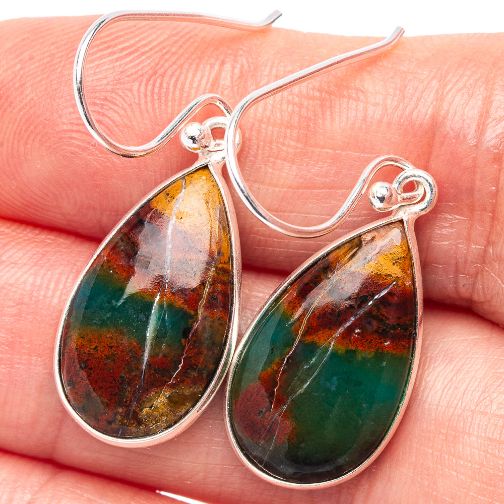 Bloodstone Earrings 1 3/8" (.925 Sterling Silver)