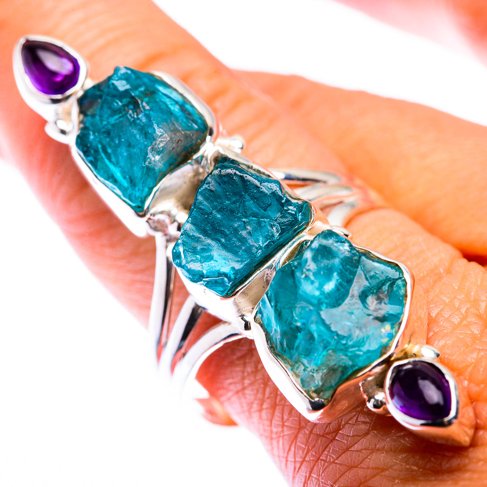 Large Blue Fluorite, Amethyst Ring Size 10 (925 Sterling Silver) RING140174