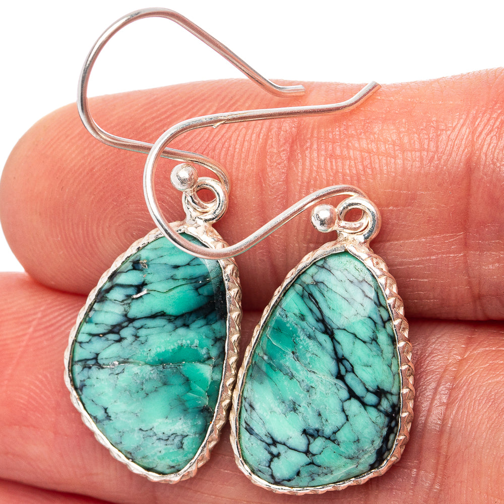 Rare Black Bridge Variscite Earrings 1 1/2" (.925 Sterling Silver)