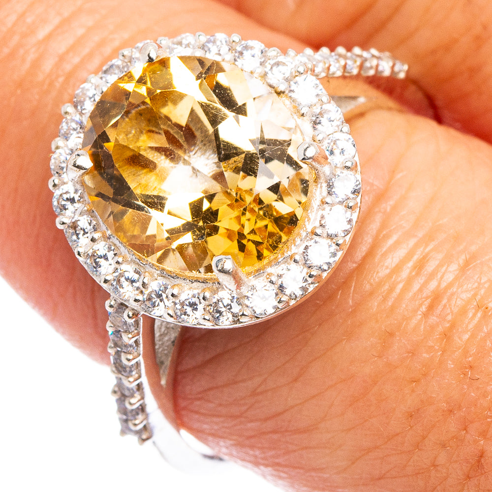 Faceted Citrine, Cubic Zirconia Ring Size 9 (.925 Sterling Silver)