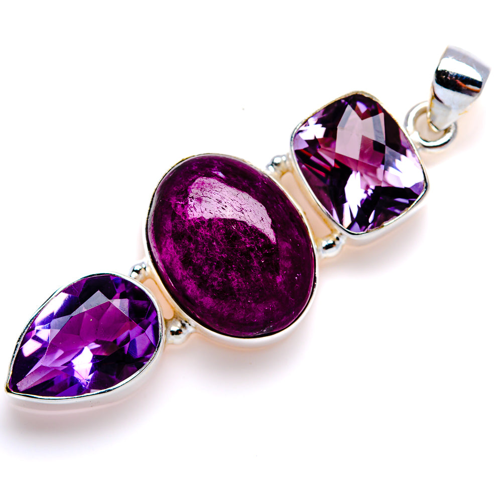 Ruby Fuchsite, Amethyst Pendant 2 1/4" (925 Sterling Silver) PD38081