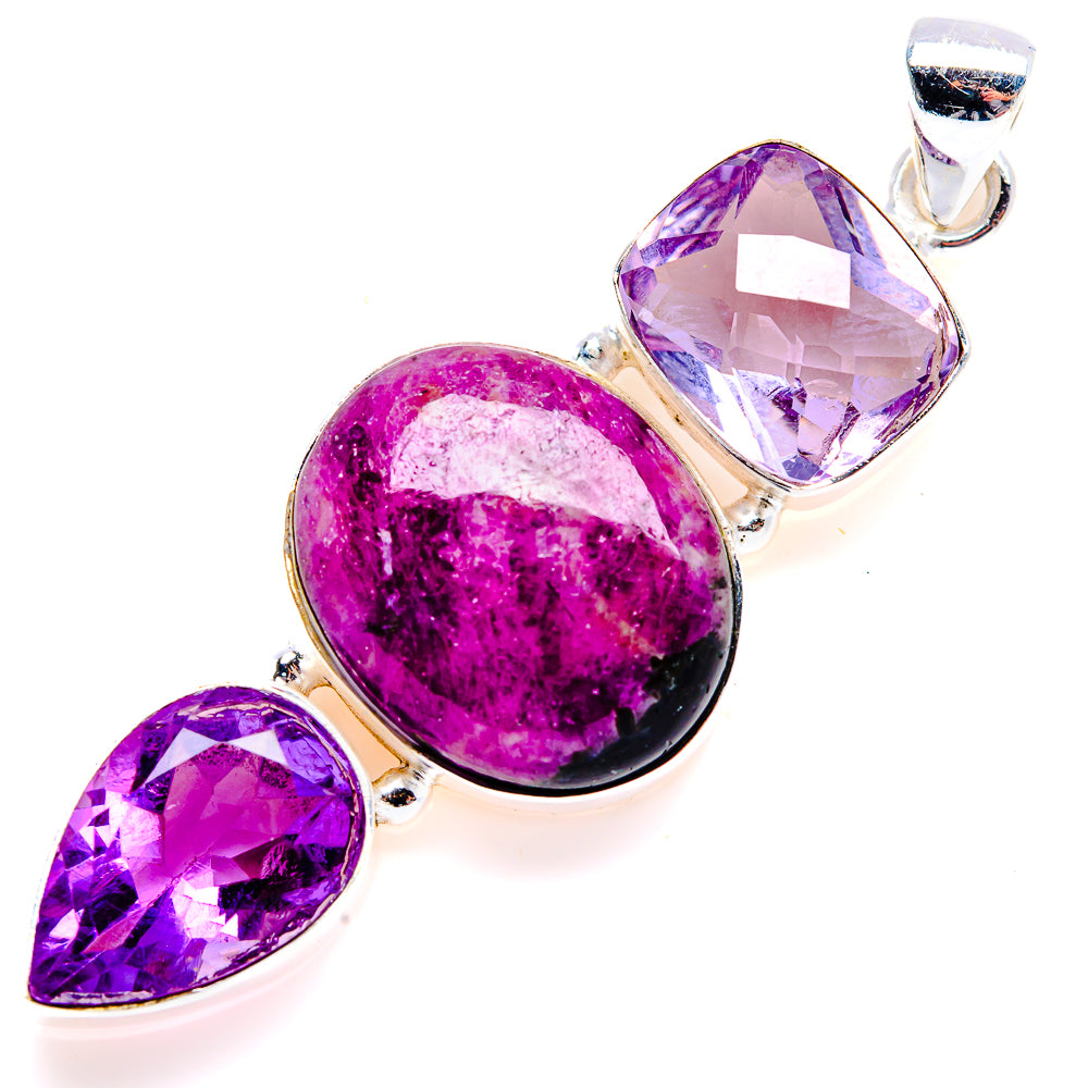 Ruby Fuchsite, Amethyst Pendant 2 1/4" (925 Sterling Silver) PD38233