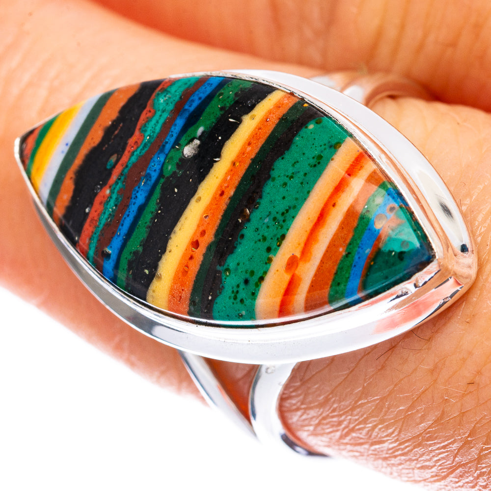 Rainbow Calsilica Ring Size 8.25 (925 Sterling Silver) R1986