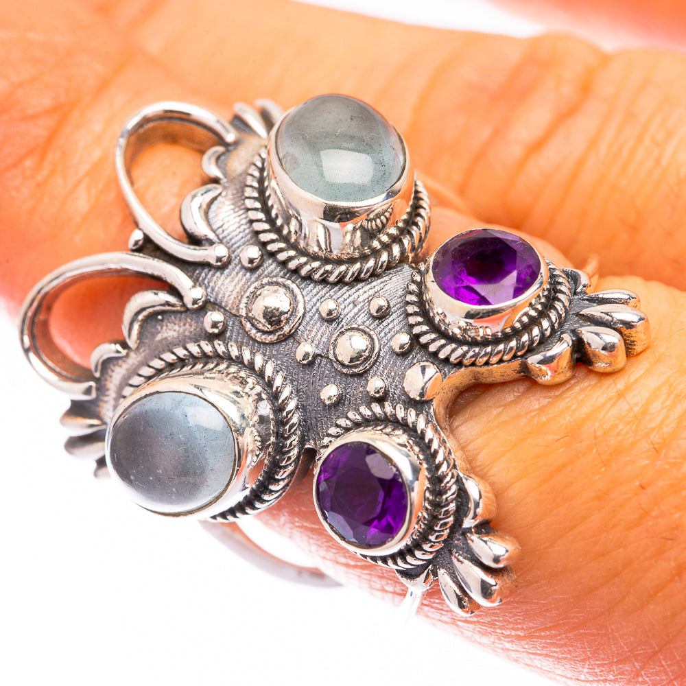 Large Natural Aquamarine, Amethyst Ring Size 8 (925 Sterling Silver) R140771