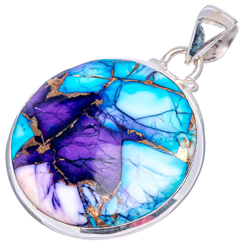 Purple Dahlia Mohave Turquoise Pendant 1 1/2" (.925 Sterling Silver)