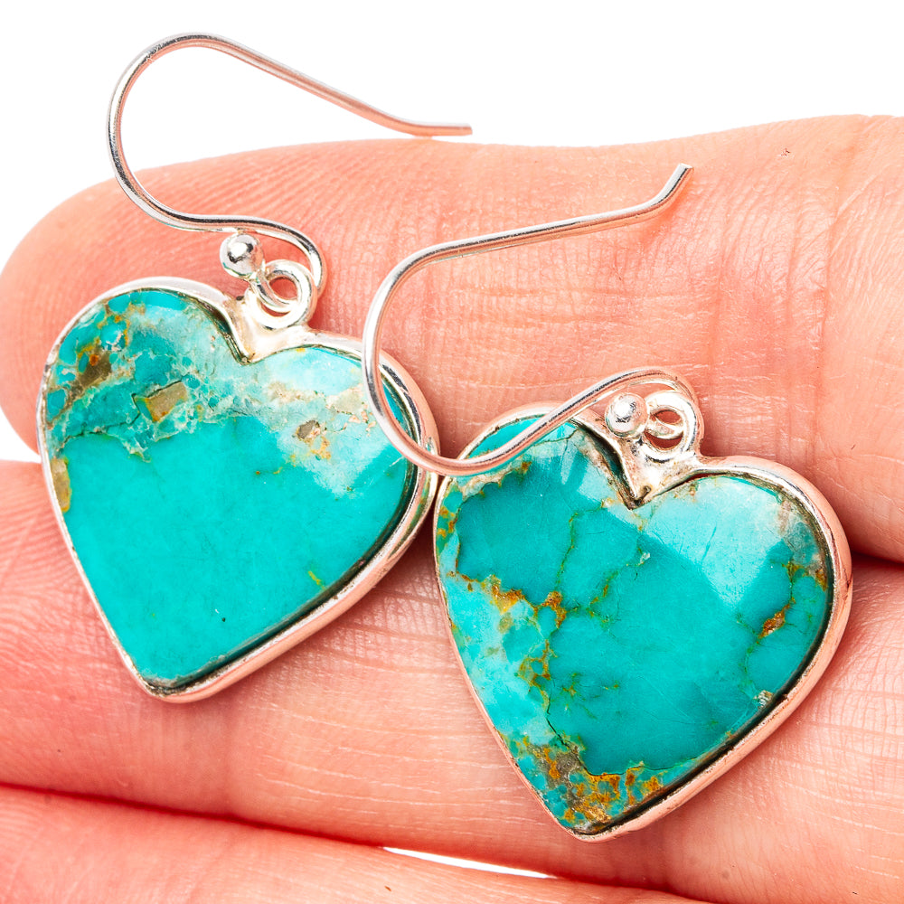 Kingman Turquoise Heart Earrings 1 3/8" (.925 Sterling Silver)