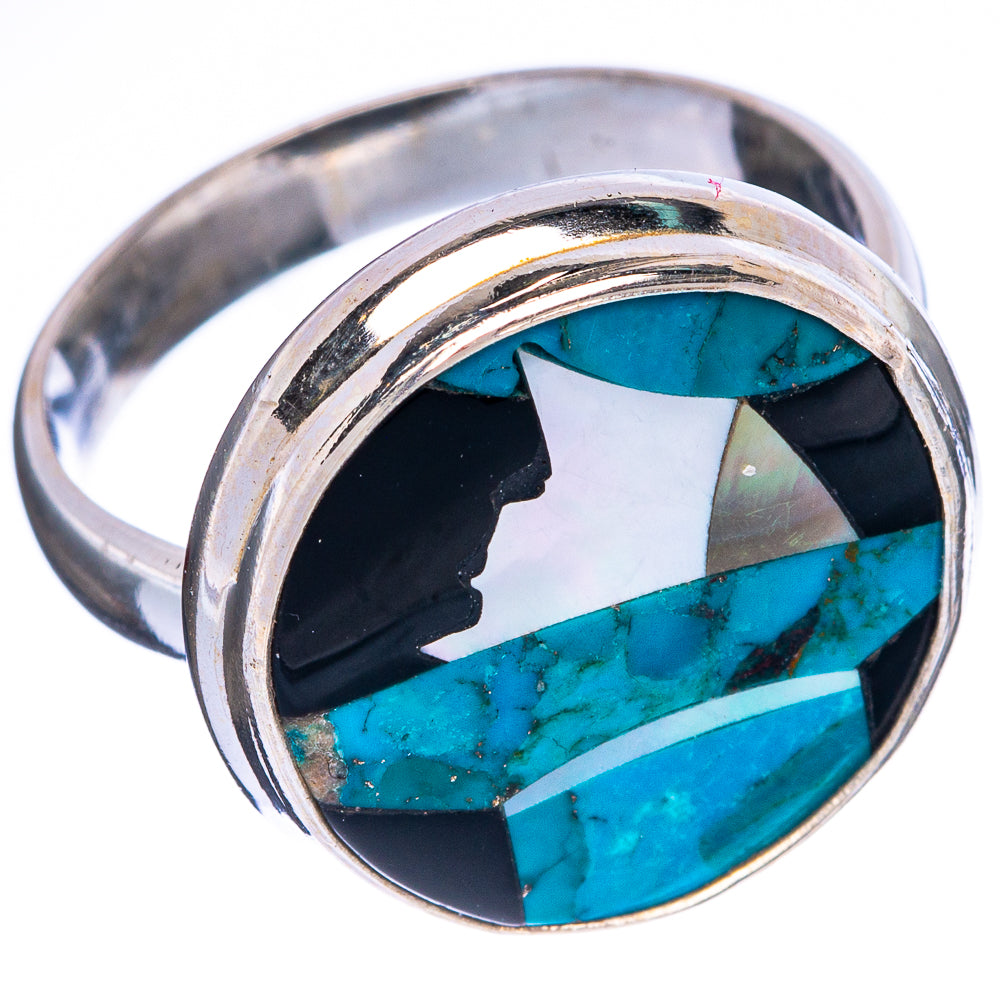 Turquoise Inlay Ring Size 8.5 (925 Sterling Silver) R1380