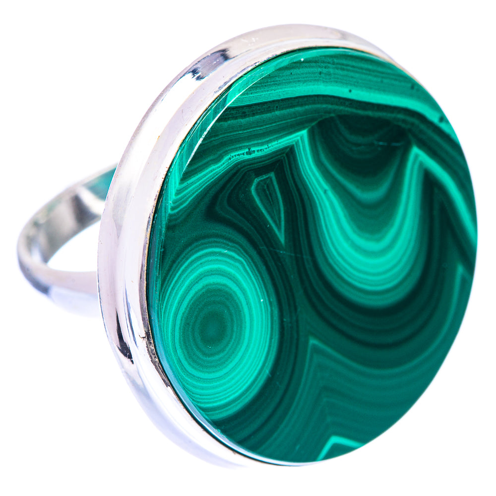 Large Malachite Coin Ring Size 7.75 (925 Sterling Silver) R141028