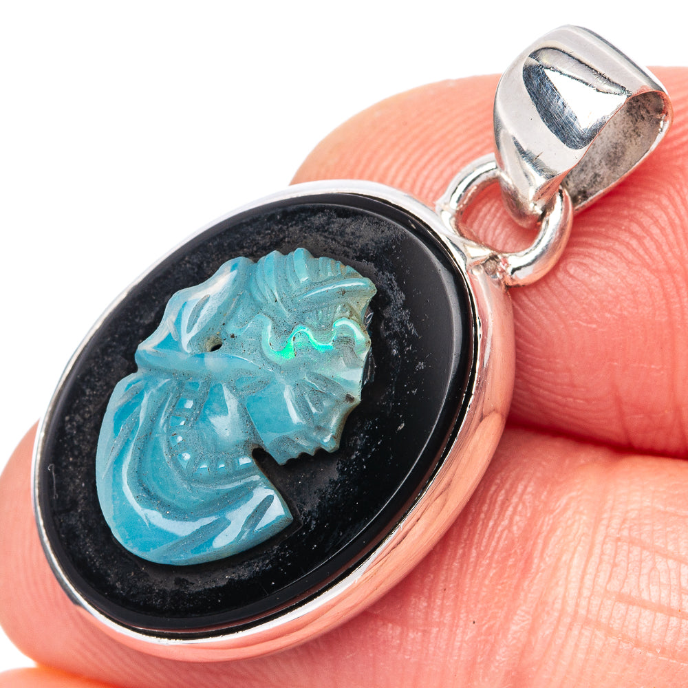 Lady Face Opal Cameo 925 Sterling Silver Pendant 1 1/4" (925 Sterling Silver) P42666